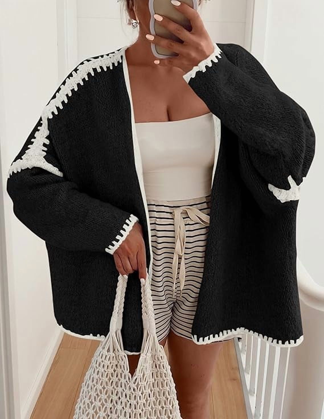 Womens Oversized Cardigan Sweaters Fall Long Lantern Sleeve Knit Open Front Lightweight Sweater