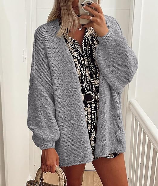 Womens Oversized Cardigan Sweaters Fall Long Lantern Sleeve Knit Open Front Lightweight Sweater