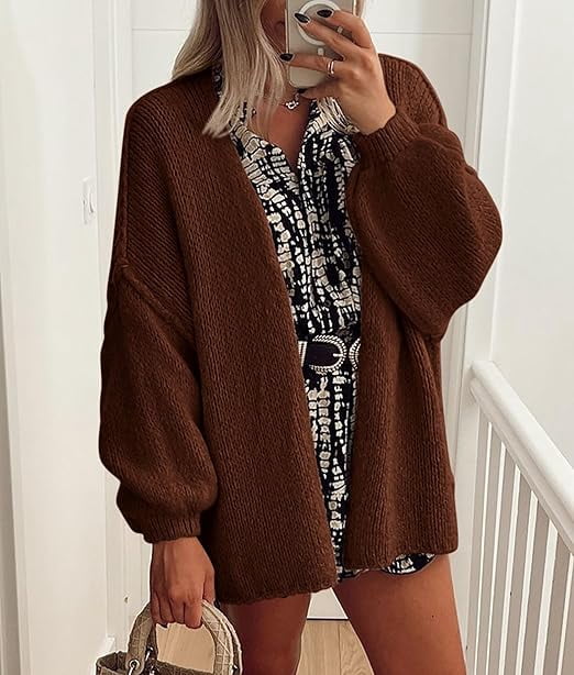 Womens Oversized Cardigan Sweaters Fall Long Lantern Sleeve Knit Open Front Lightweight Sweater