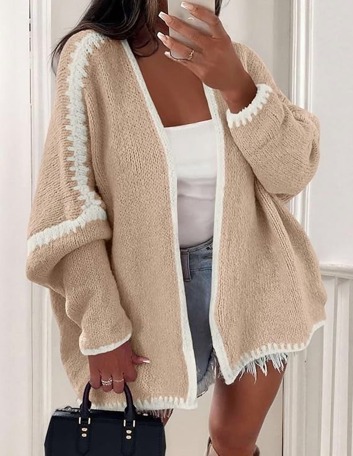 Womens Oversized Cardigan Sweaters Fall Long Lantern Sleeve Knit Open Front Lightweight Sweater