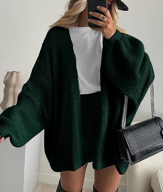 Womens Oversized Cardigan Sweaters Fall Long Lantern Sleeve Knit Open Front Lightweight Sweater