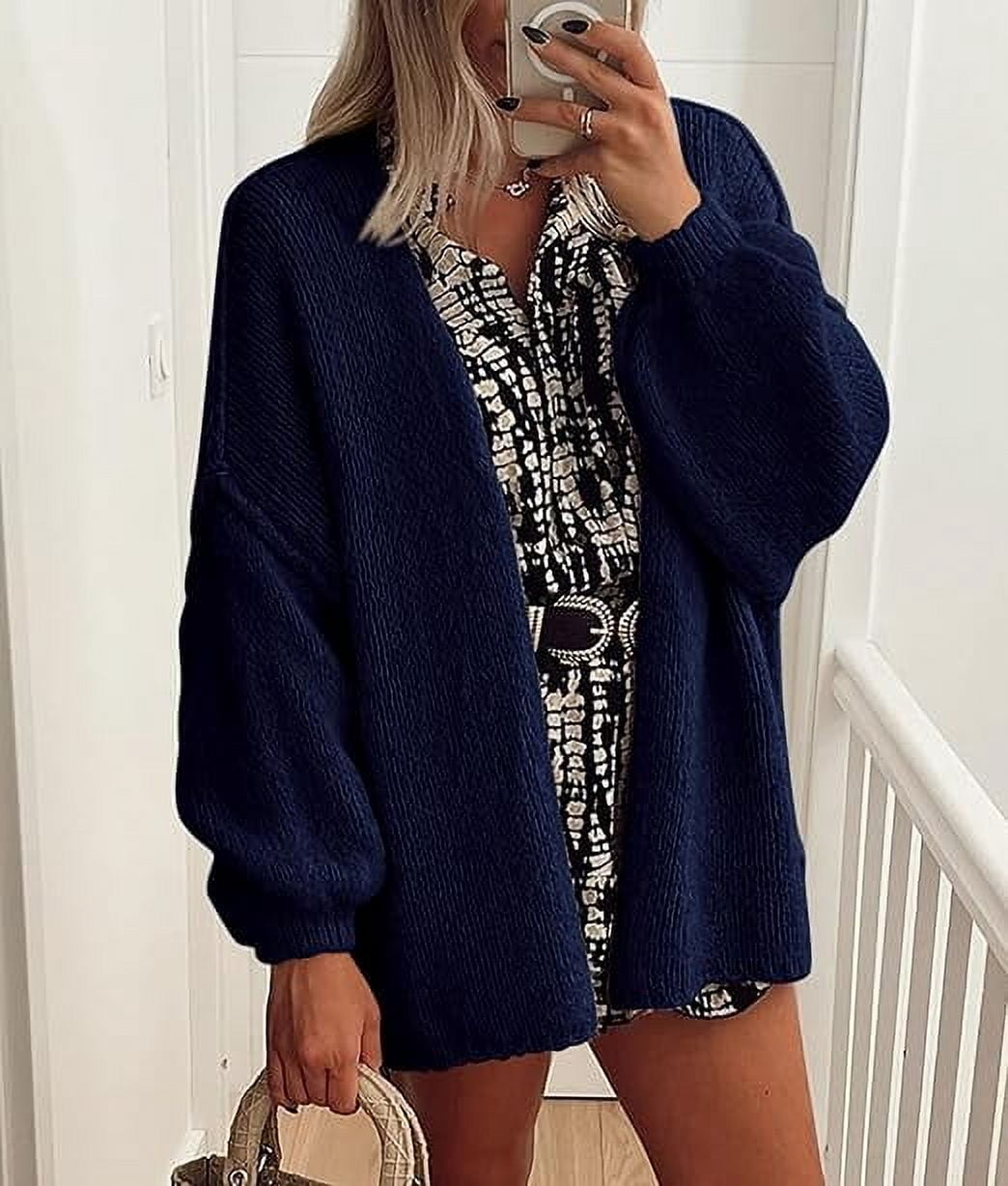 Womens Oversized Cardigan Sweaters Fall Long Lantern Sleeve Knit Open Front Lightweight Sweater
