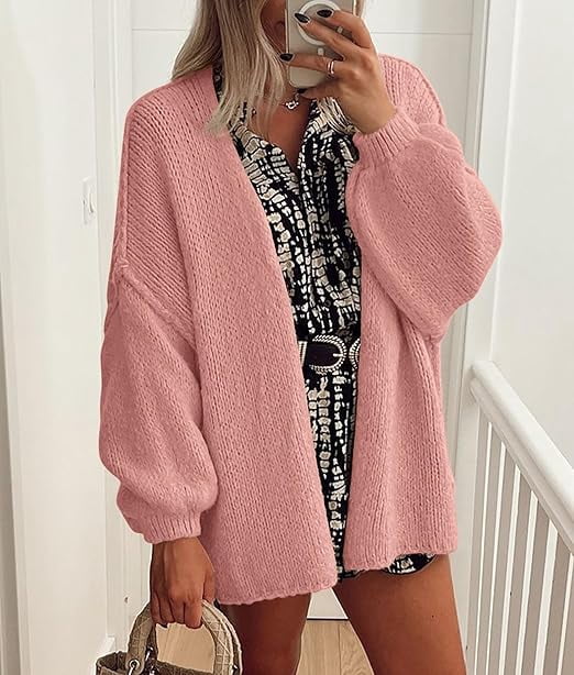 Womens Oversized Cardigan Sweaters Fall Long Lantern Sleeve Knit Open Front Lightweight Sweater