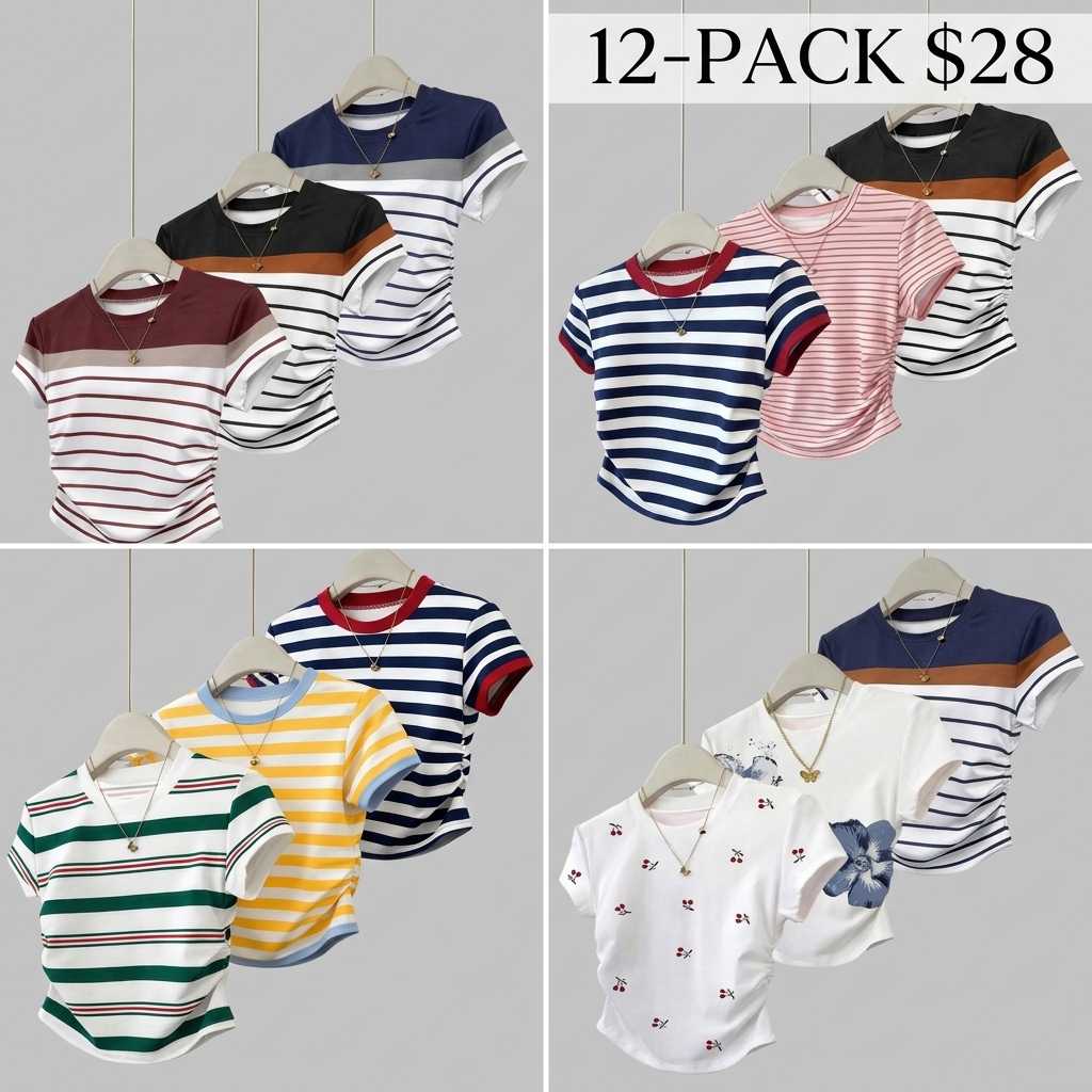 3-Pack Women's Floral Pleated Slim Fit T-Shirts – Cute Summer Casual Tops