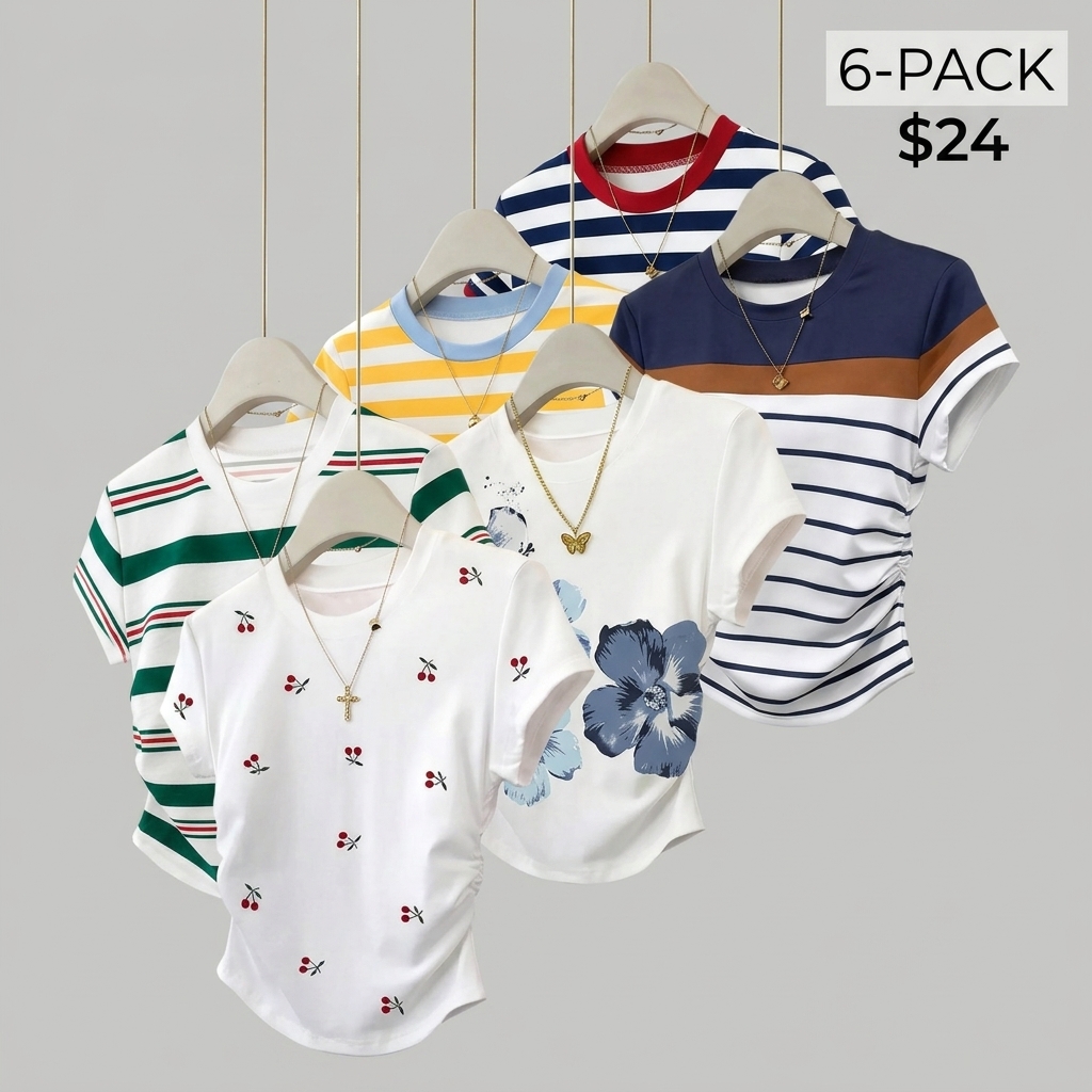 3-Pack Women's Floral Pleated Slim Fit T-Shirts – Cute Summer Casual Tops