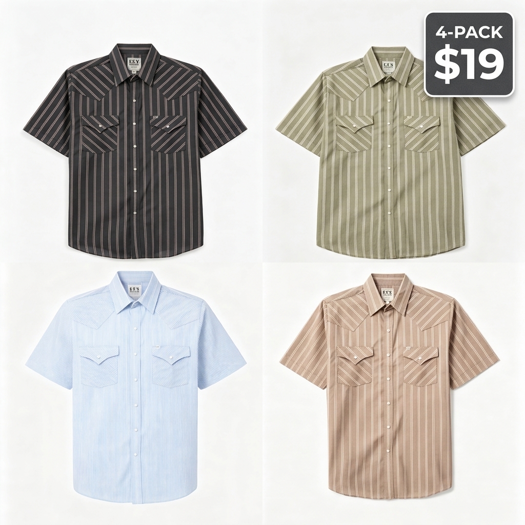 Men's Western Stripe Snap Shirt – Short Sleeve Casual Work Shirt with Pocket