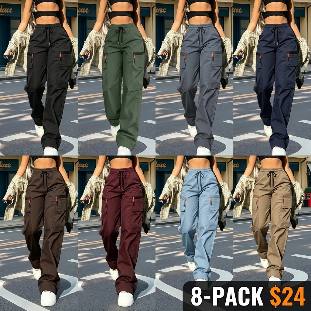 Women's Cargo Pants — Loose Fit Utility Pants with Zipper Pockets