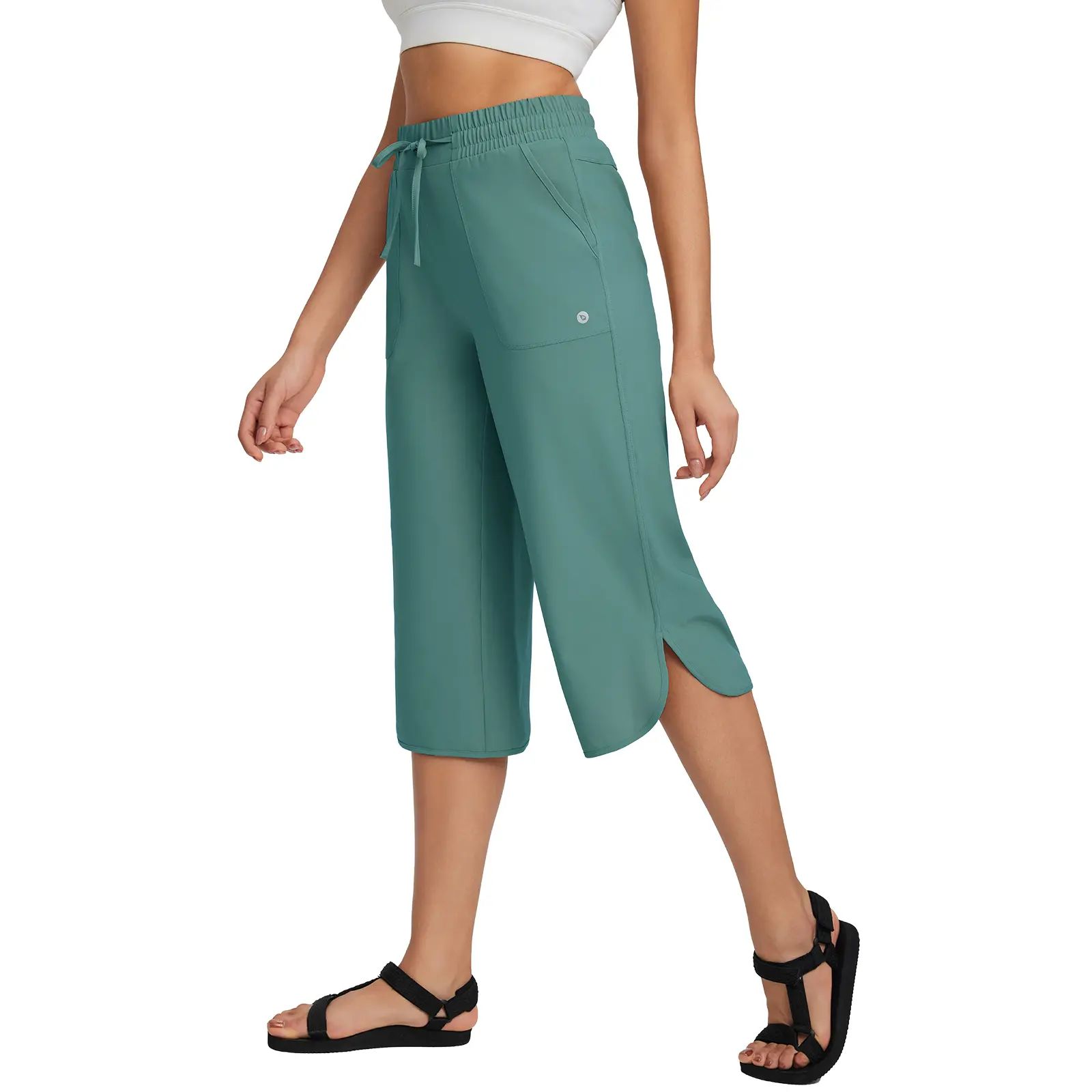 UPF50+| Women's 20" Wide Leg Capri Pants - High Waisted Tummy Control Lounge Pants with Pockets
