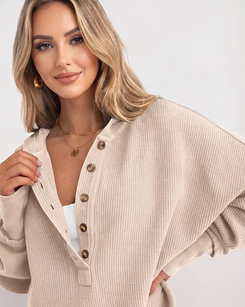 🔥LAST DAY 50% OFF - Oversized Collared Ribbed Sweatshirt