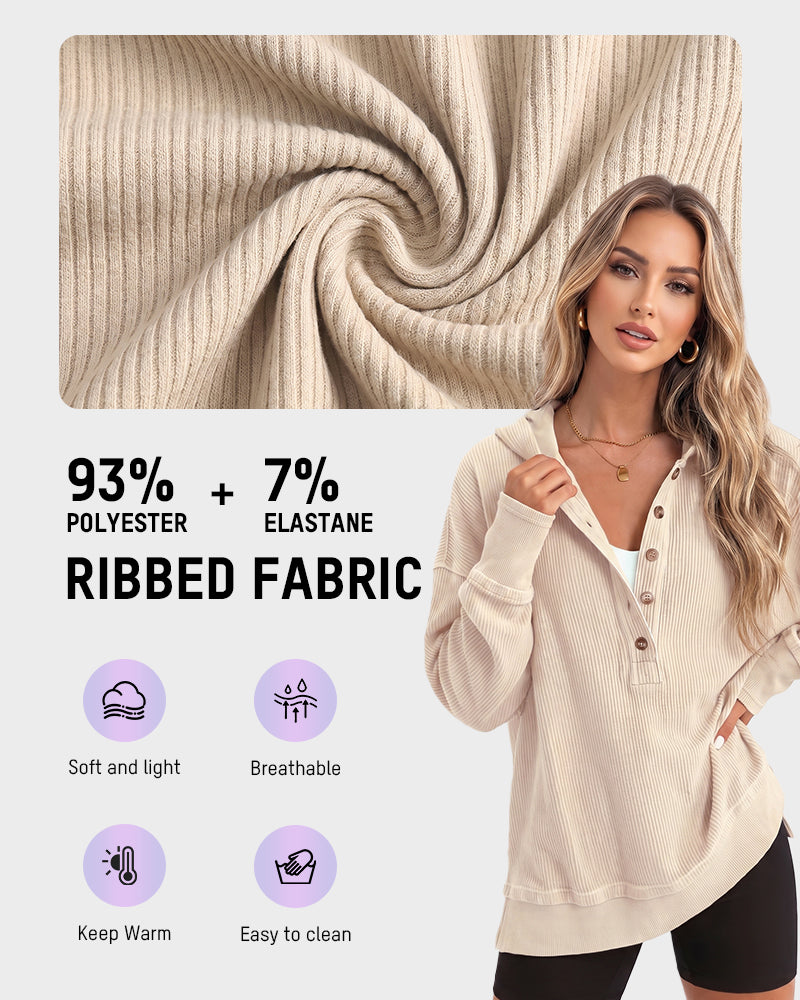 🔥LAST DAY 50% OFF - Oversized Collared Ribbed Sweatshirt