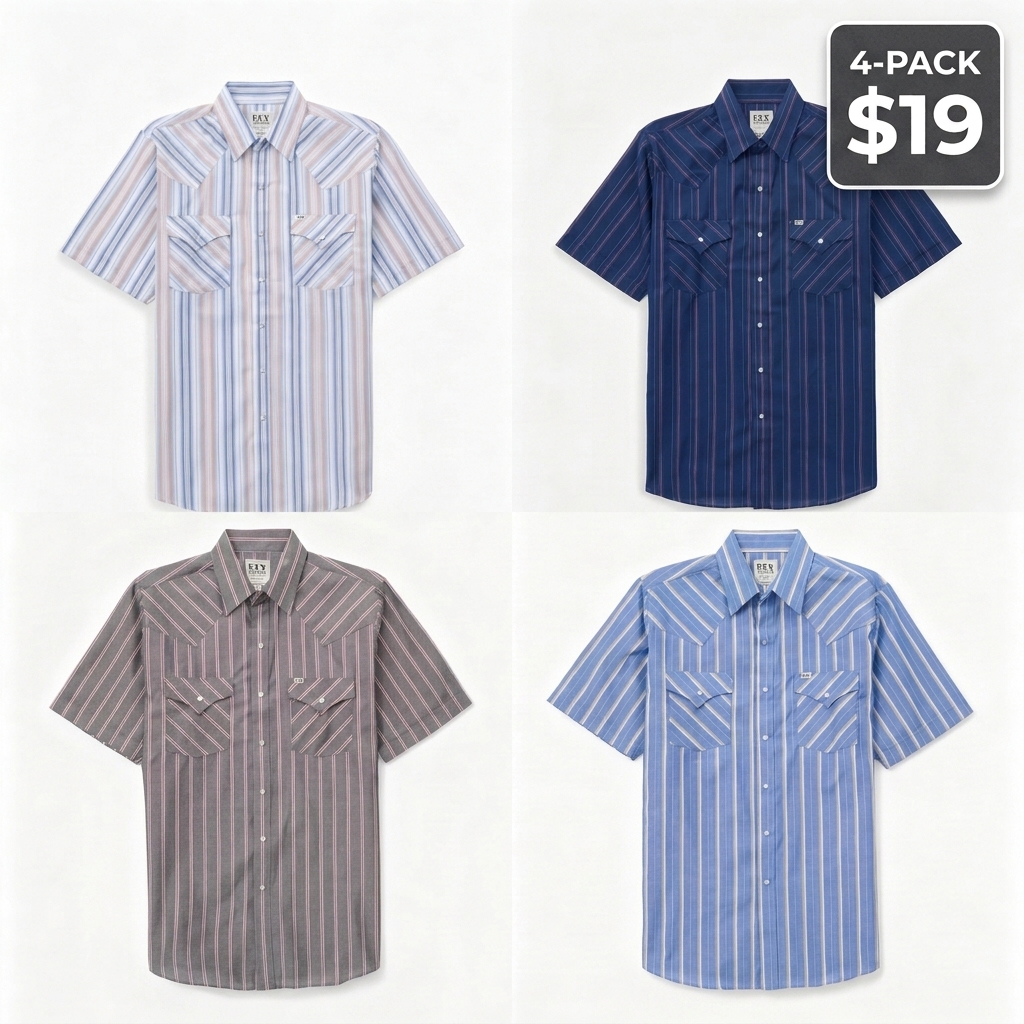 Men's Western Stripe Snap Shirt – Short Sleeve Casual Work Shirt with Pocket