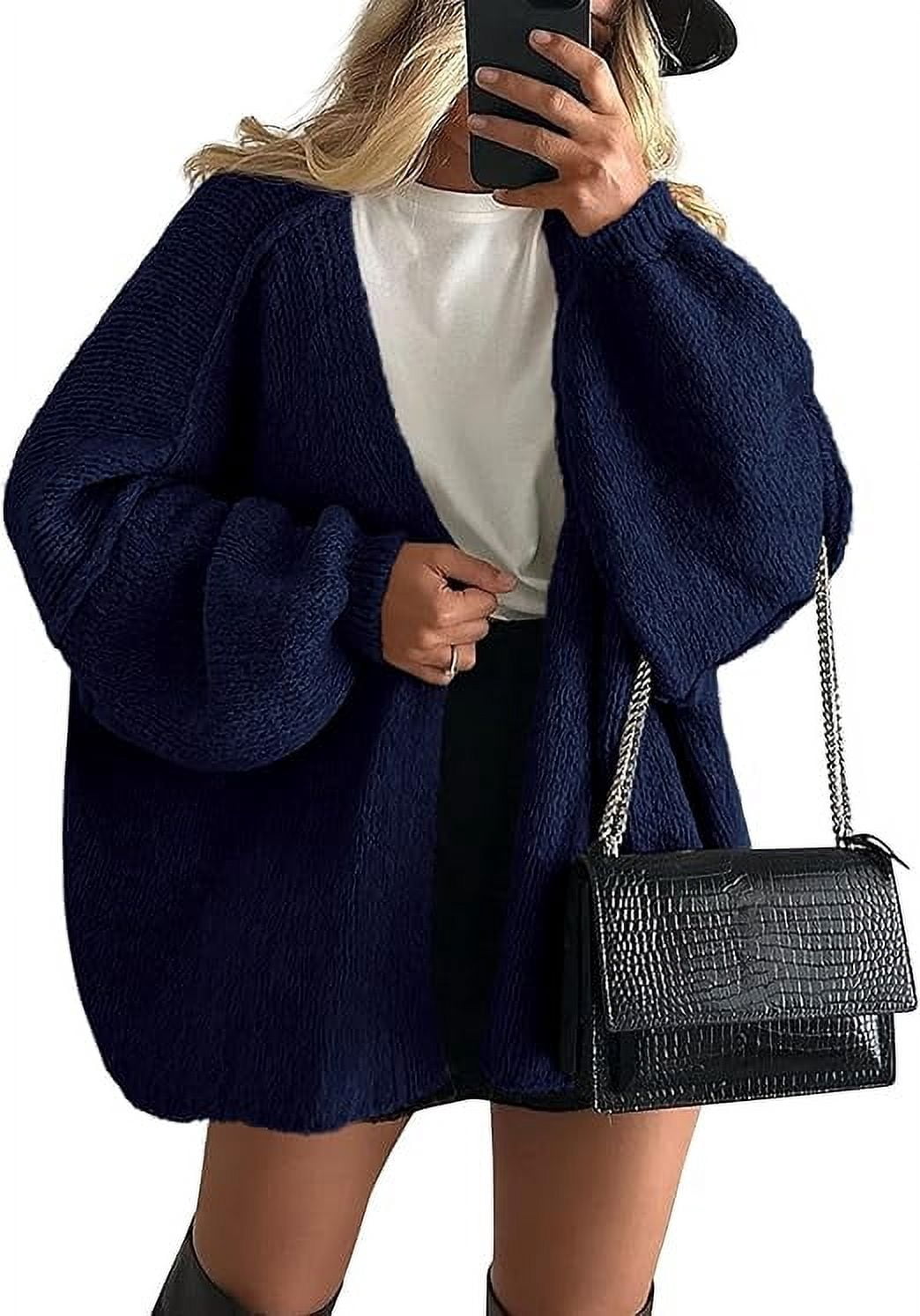 Womens Oversized Cardigan Sweaters Fall Long Lantern Sleeve Knit Open Front Lightweight Sweater