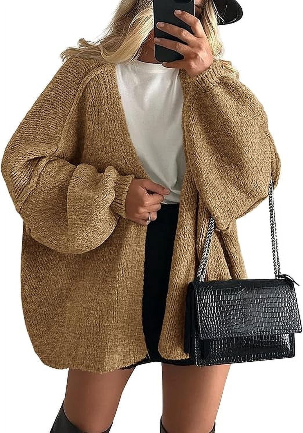 Womens Oversized Cardigan Sweaters Fall Long Lantern Sleeve Knit Open Front Lightweight Sweater