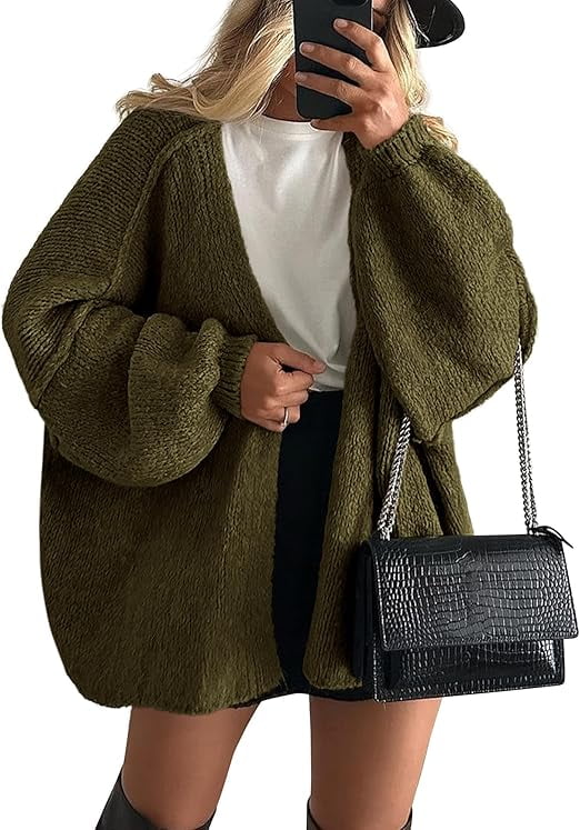 Womens Oversized Cardigan Sweaters Fall Long Lantern Sleeve Knit Open Front Lightweight Sweater