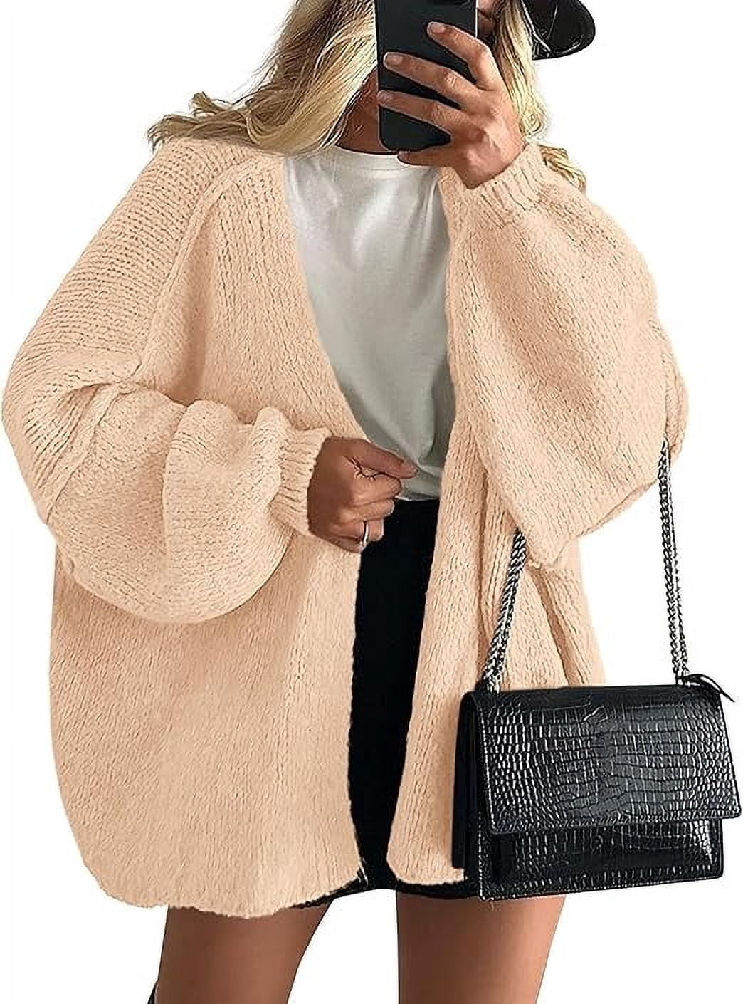 Womens Oversized Cardigan Sweaters Fall Long Lantern Sleeve Knit Open Front Lightweight Sweater