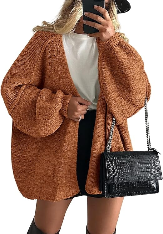 Womens Oversized Cardigan Sweaters Fall Long Lantern Sleeve Knit Open Front Lightweight Sweater