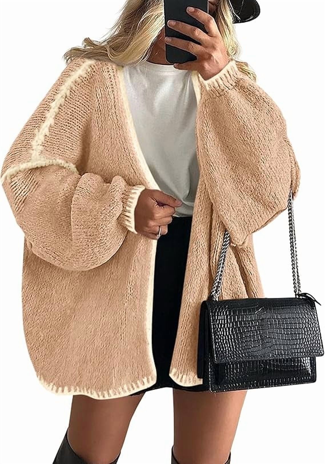 Womens Oversized Cardigan Sweaters Fall Long Lantern Sleeve Knit Open Front Lightweight Sweater