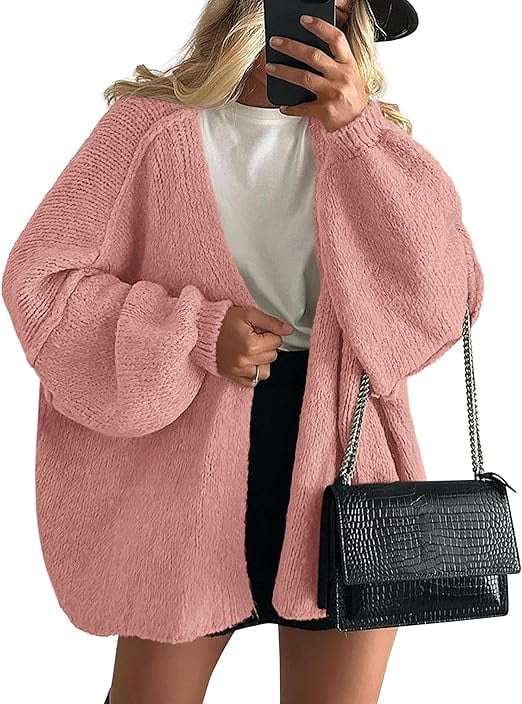 Womens Oversized Cardigan Sweaters Fall Long Lantern Sleeve Knit Open Front Lightweight Sweater