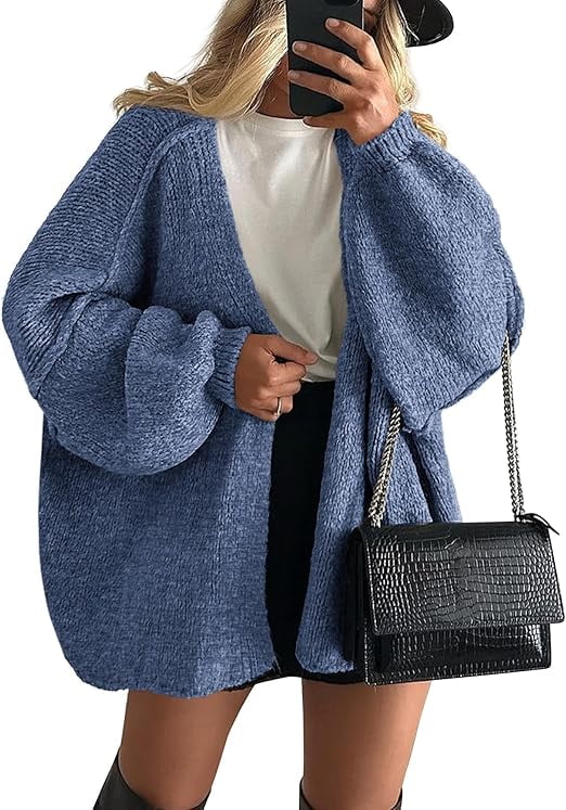Womens Oversized Cardigan Sweaters Fall Long Lantern Sleeve Knit Open Front Lightweight Sweater
