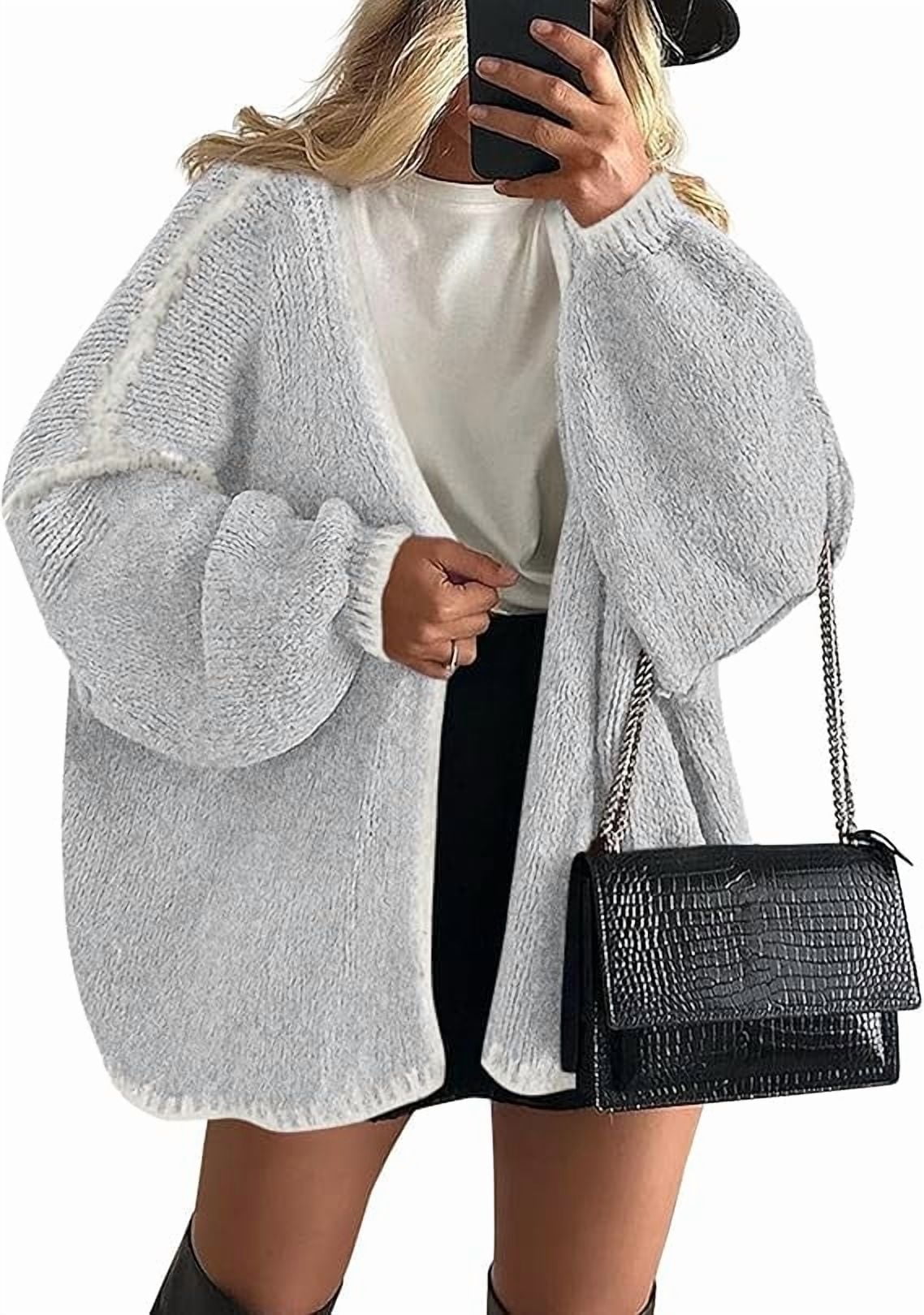 Womens Oversized Cardigan Sweaters Fall Long Lantern Sleeve Knit Open Front Lightweight Sweater