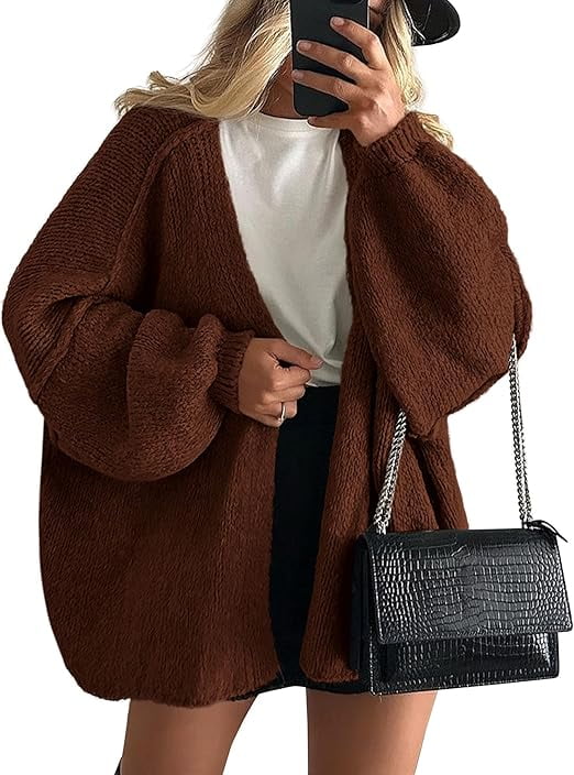 Womens Oversized Cardigan Sweaters Fall Long Lantern Sleeve Knit Open Front Lightweight Sweater
