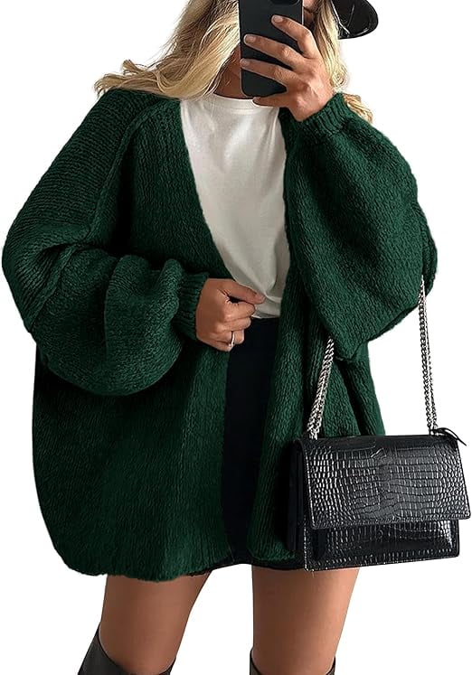 Womens Oversized Cardigan Sweaters Fall Long Lantern Sleeve Knit Open Front Lightweight Sweater