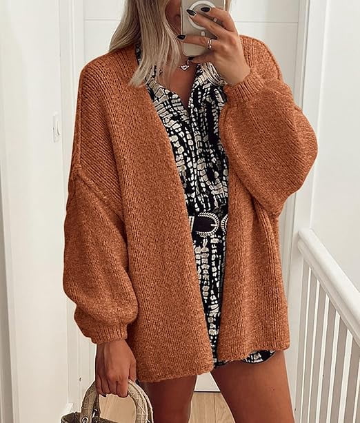 Womens Oversized Cardigan Sweaters Fall Long Lantern Sleeve Knit Open Front Lightweight Sweater