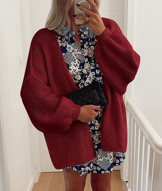 Womens Oversized Cardigan Sweaters Fall Long Lantern Sleeve Knit Open Front Lightweight Sweater