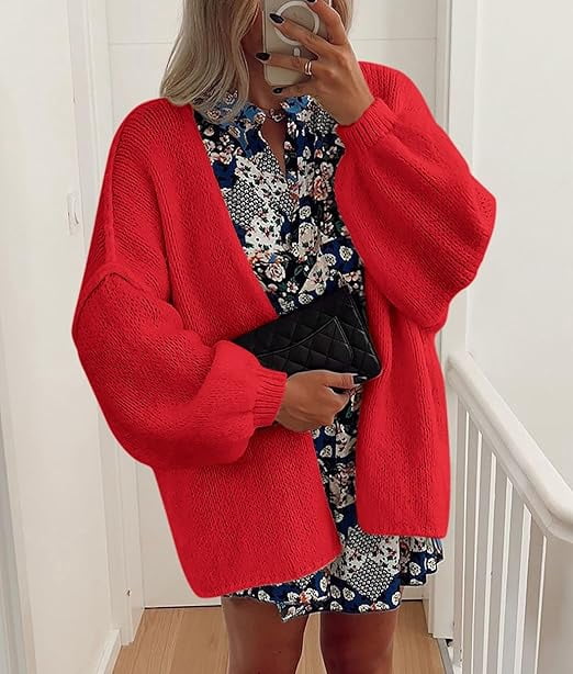 Womens Oversized Cardigan Sweaters Fall Long Lantern Sleeve Knit Open Front Lightweight Sweater