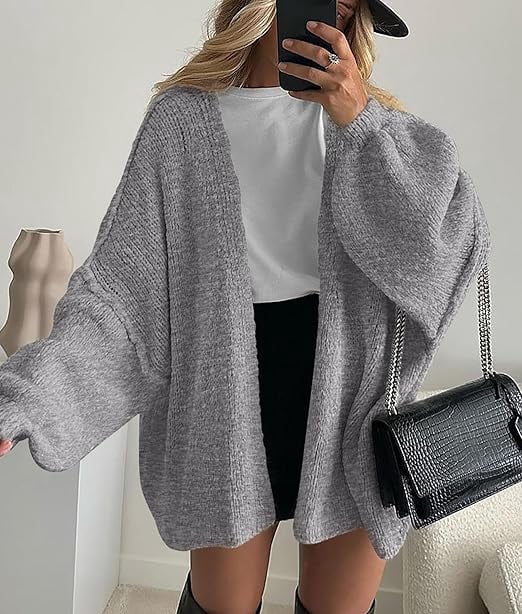 Womens Oversized Cardigan Sweaters Fall Long Lantern Sleeve Knit Open Front Lightweight Sweater