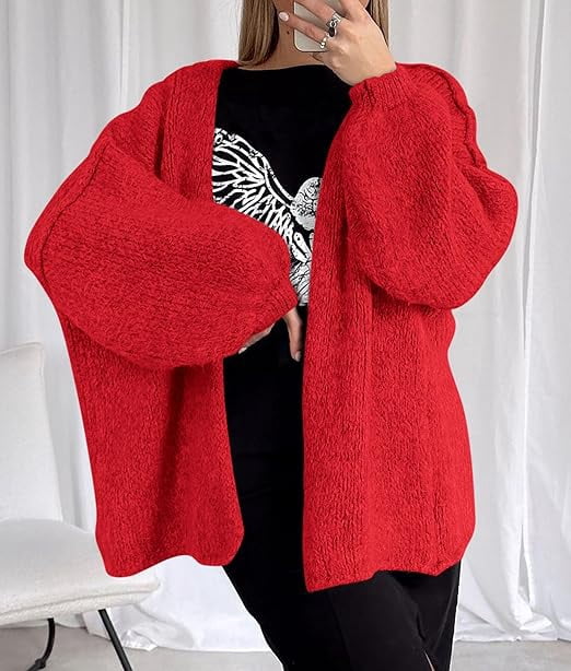Womens Oversized Cardigan Sweaters Fall Long Lantern Sleeve Knit Open Front Lightweight Sweater