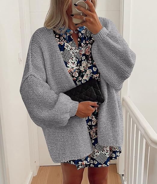Womens Oversized Cardigan Sweaters Fall Long Lantern Sleeve Knit Open Front Lightweight Sweater