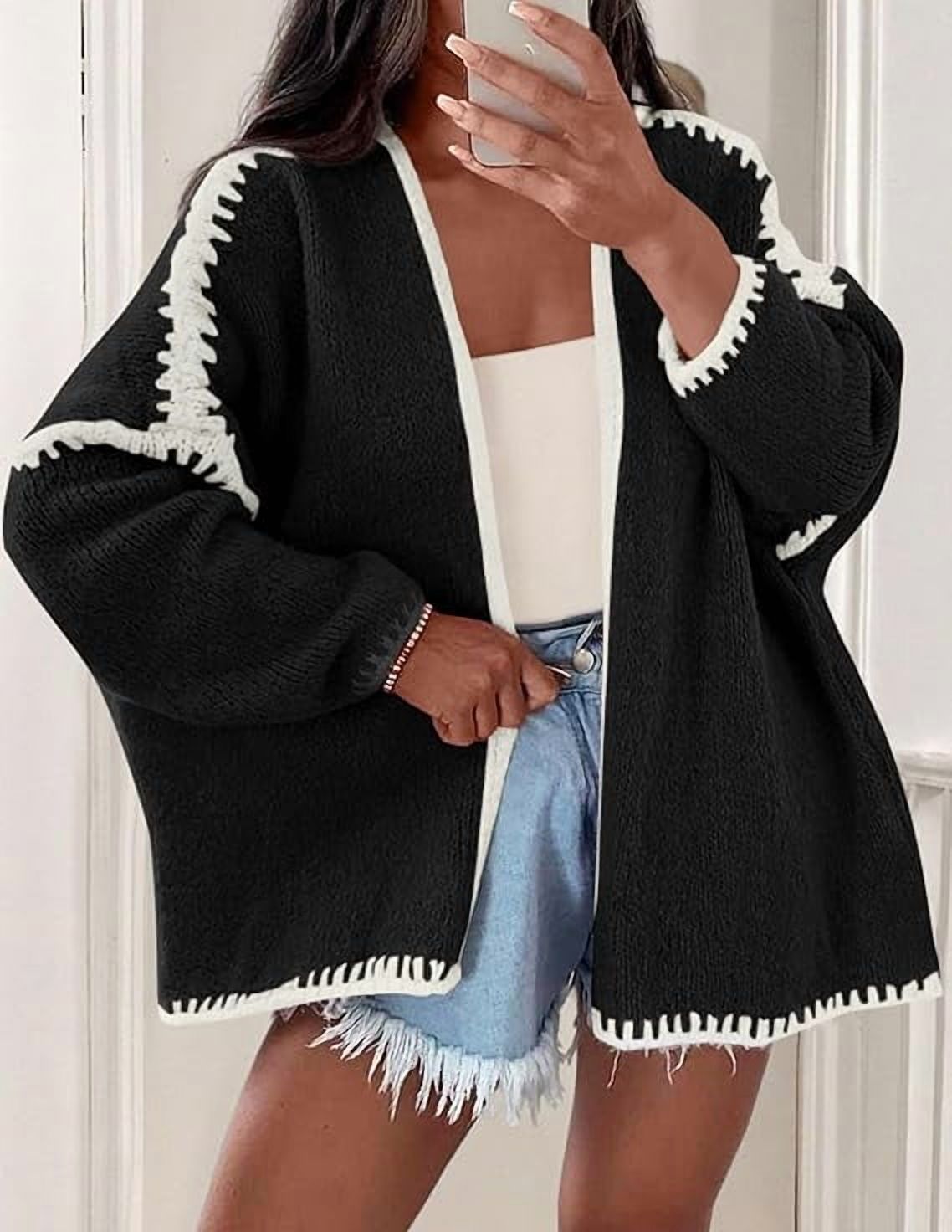 Womens Oversized Cardigan Sweaters Fall Long Lantern Sleeve Knit Open Front Lightweight Sweater