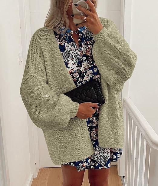 Womens Oversized Cardigan Sweaters Fall Long Lantern Sleeve Knit Open Front Lightweight Sweater
