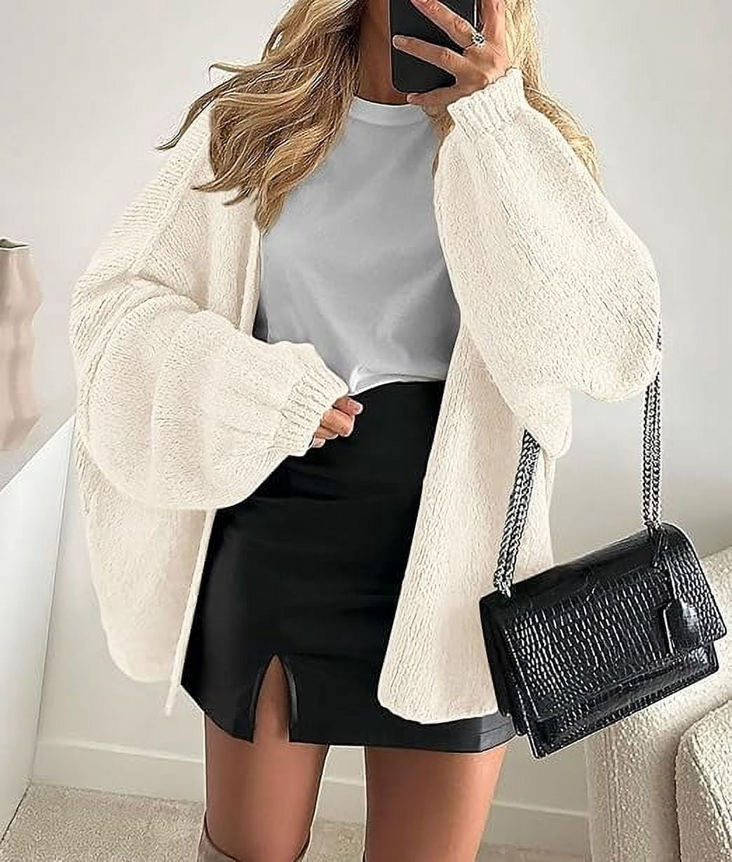 Womens Oversized Cardigan Sweaters Fall Long Lantern Sleeve Knit Open Front Lightweight Sweater