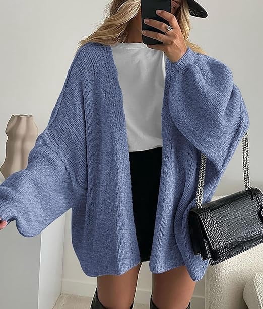 Womens Oversized Cardigan Sweaters Fall Long Lantern Sleeve Knit Open Front Lightweight Sweater
