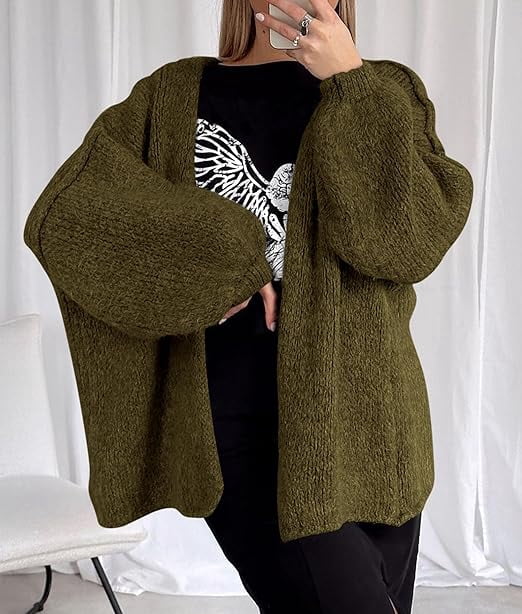Womens Oversized Cardigan Sweaters Fall Long Lantern Sleeve Knit Open Front Lightweight Sweater