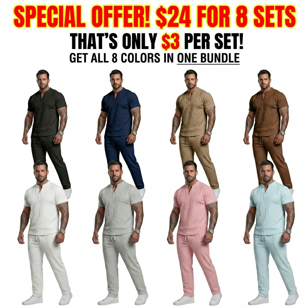 Clearance Sale | Men's Casual 2-Piece Outfit Set – Textured Tee & Drawstring Pants