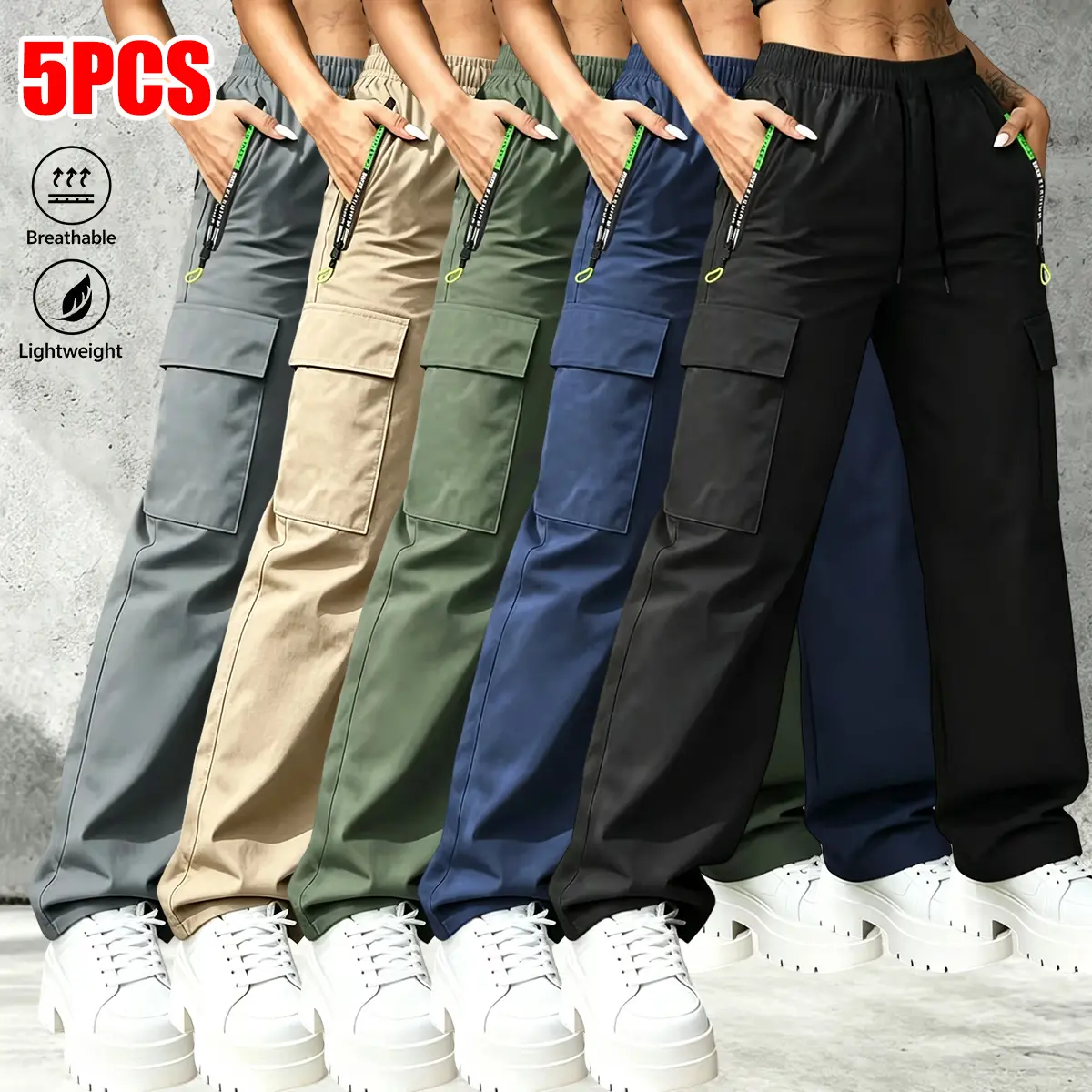 Women’s 5-Pack Lightweight Cargo Jogger Pants – Casual Outdoor Utility Pants