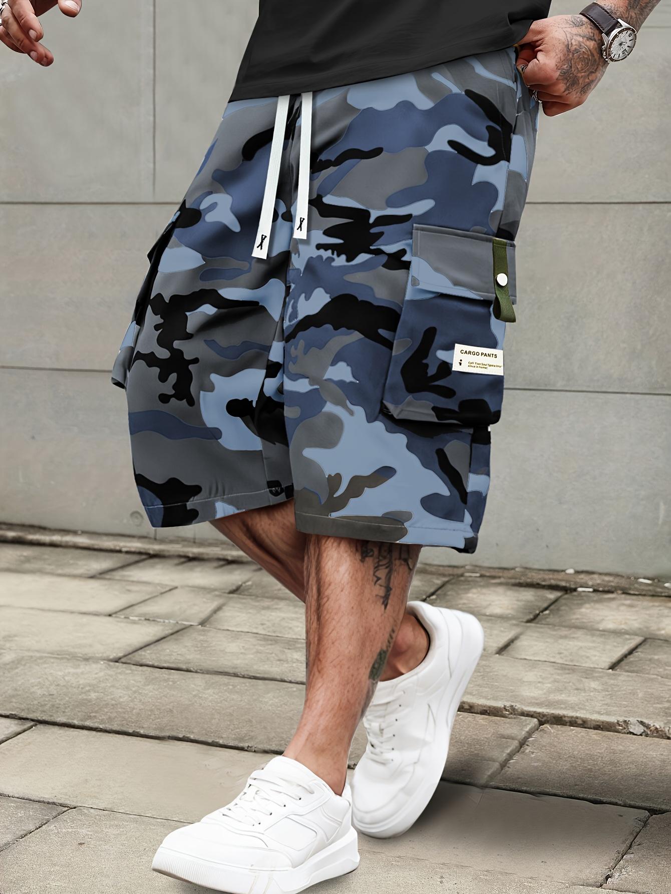 Men's Summer Casual Cargo Shorts - Elastic Drawstring Waist, Multiple Pockets & Letter Patch Design, Regular Fit Mid-Rise Non-Stretch Fabric for Daily Wear & Leisure Activities, Nontransparent Fabric SpringStatements