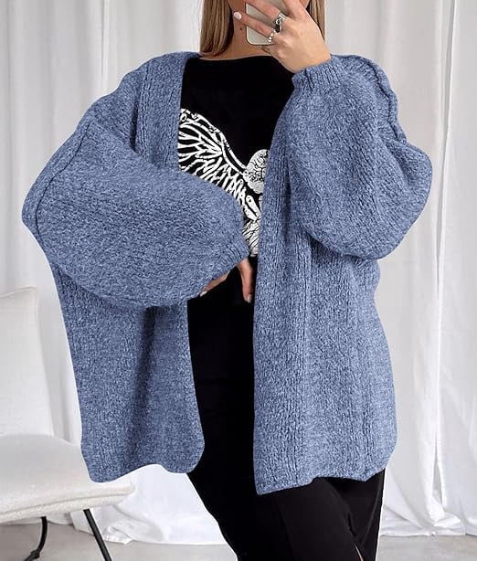Womens Oversized Cardigan Sweaters Fall Long Lantern Sleeve Knit Open Front Lightweight Sweater