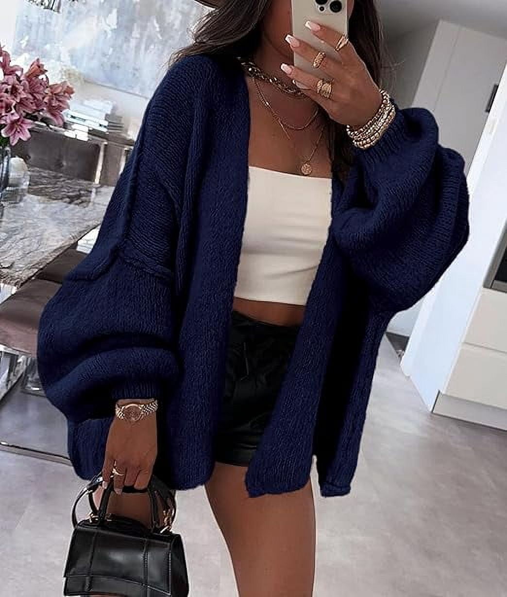 Womens Oversized Cardigan Sweaters Fall Long Lantern Sleeve Knit Open Front Lightweight Sweater