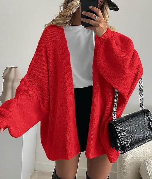 Womens Oversized Cardigan Sweaters Fall Long Lantern Sleeve Knit Open Front Lightweight Sweater