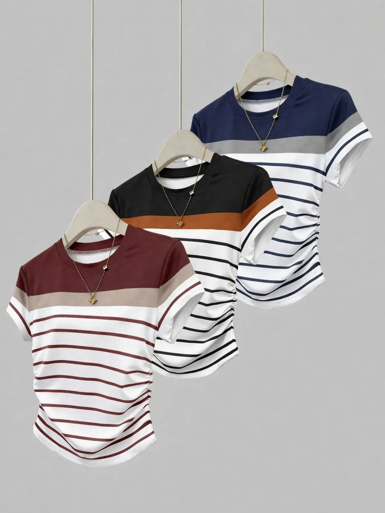 3-Pack Women's Floral Pleated Slim Fit T-Shirts – Cute Summer Casual Tops