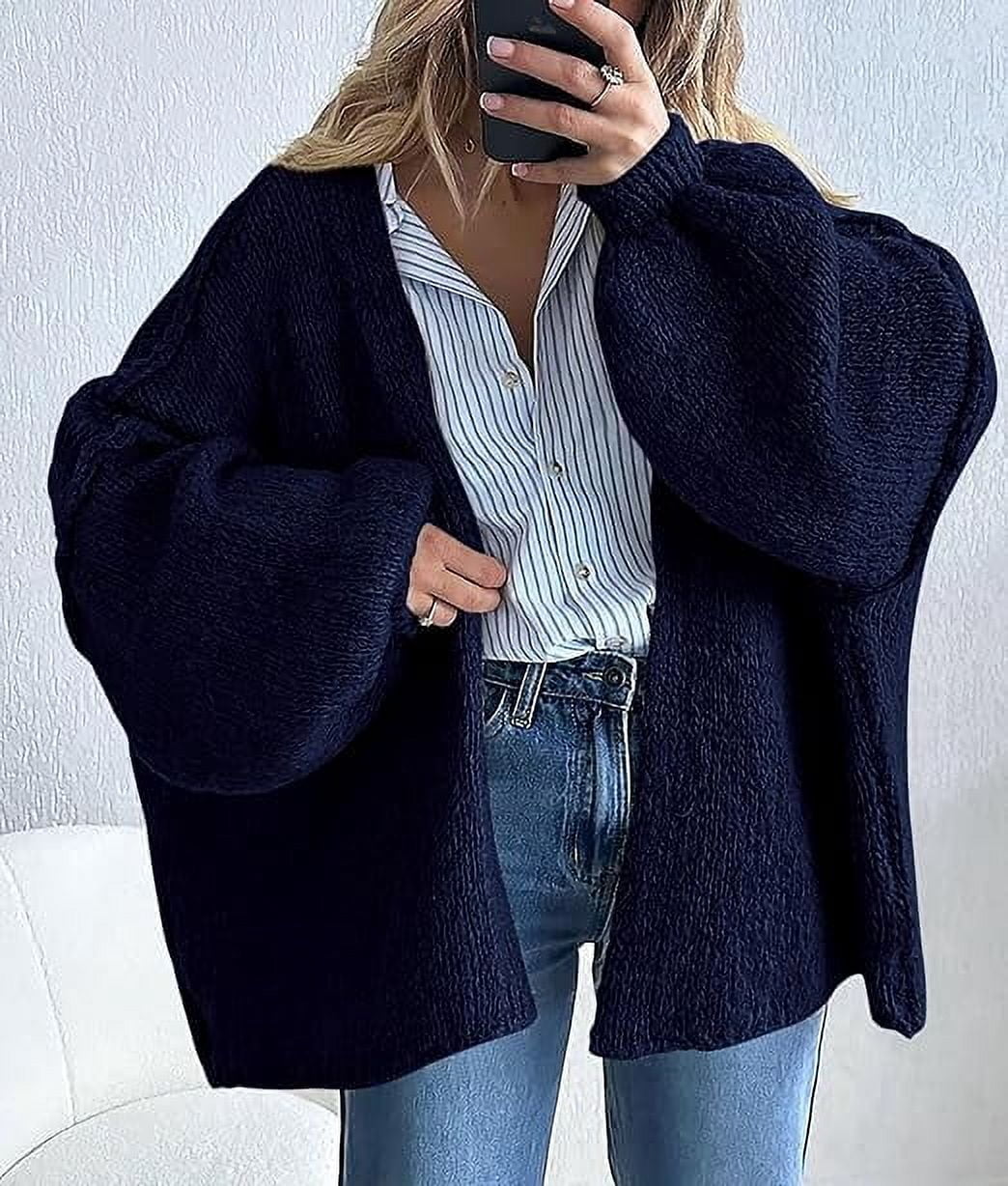 Womens Oversized Cardigan Sweaters Fall Long Lantern Sleeve Knit Open Front Lightweight Sweater