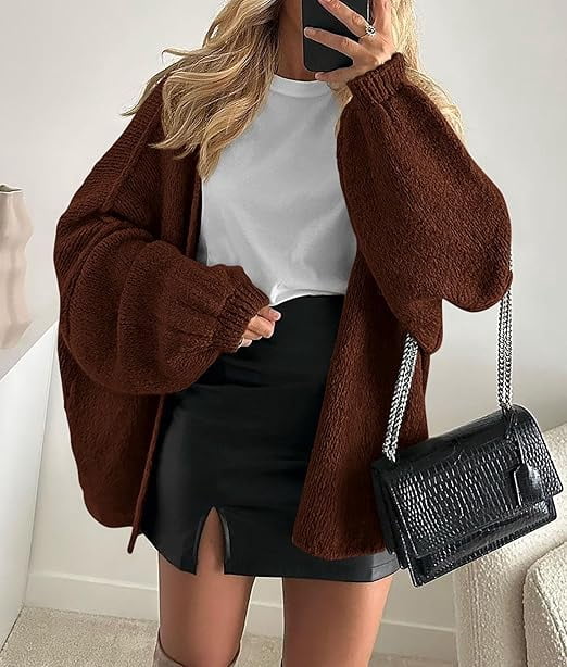 Womens Oversized Cardigan Sweaters Fall Long Lantern Sleeve Knit Open Front Lightweight Sweater