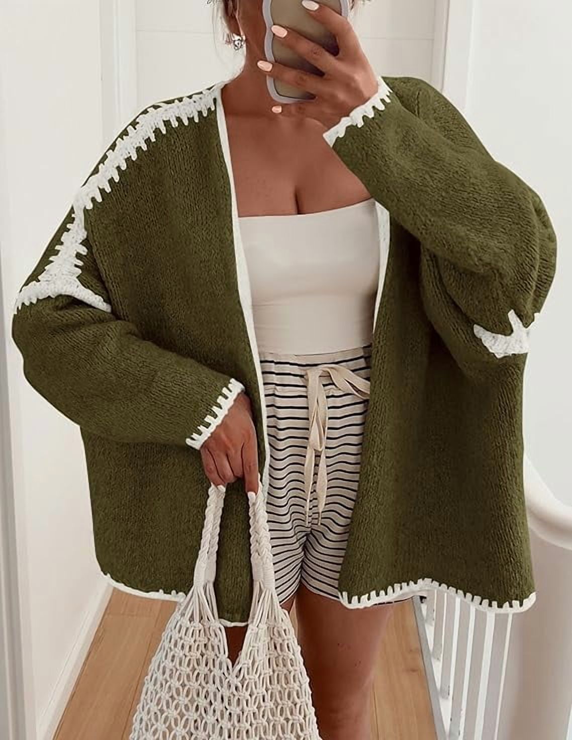 Womens Oversized Cardigan Sweaters Fall Long Lantern Sleeve Knit Open Front Lightweight Sweater