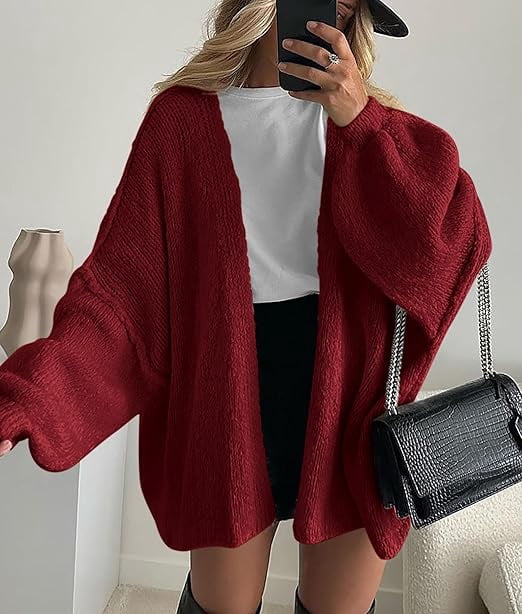 Womens Oversized Cardigan Sweaters Fall Long Lantern Sleeve Knit Open Front Lightweight Sweater