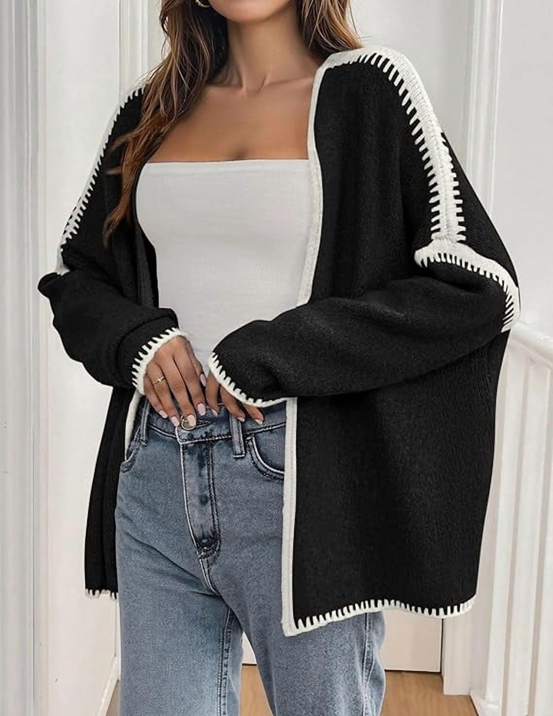 Womens Oversized Cardigan Sweaters Fall Long Lantern Sleeve Knit Open Front Lightweight Sweater