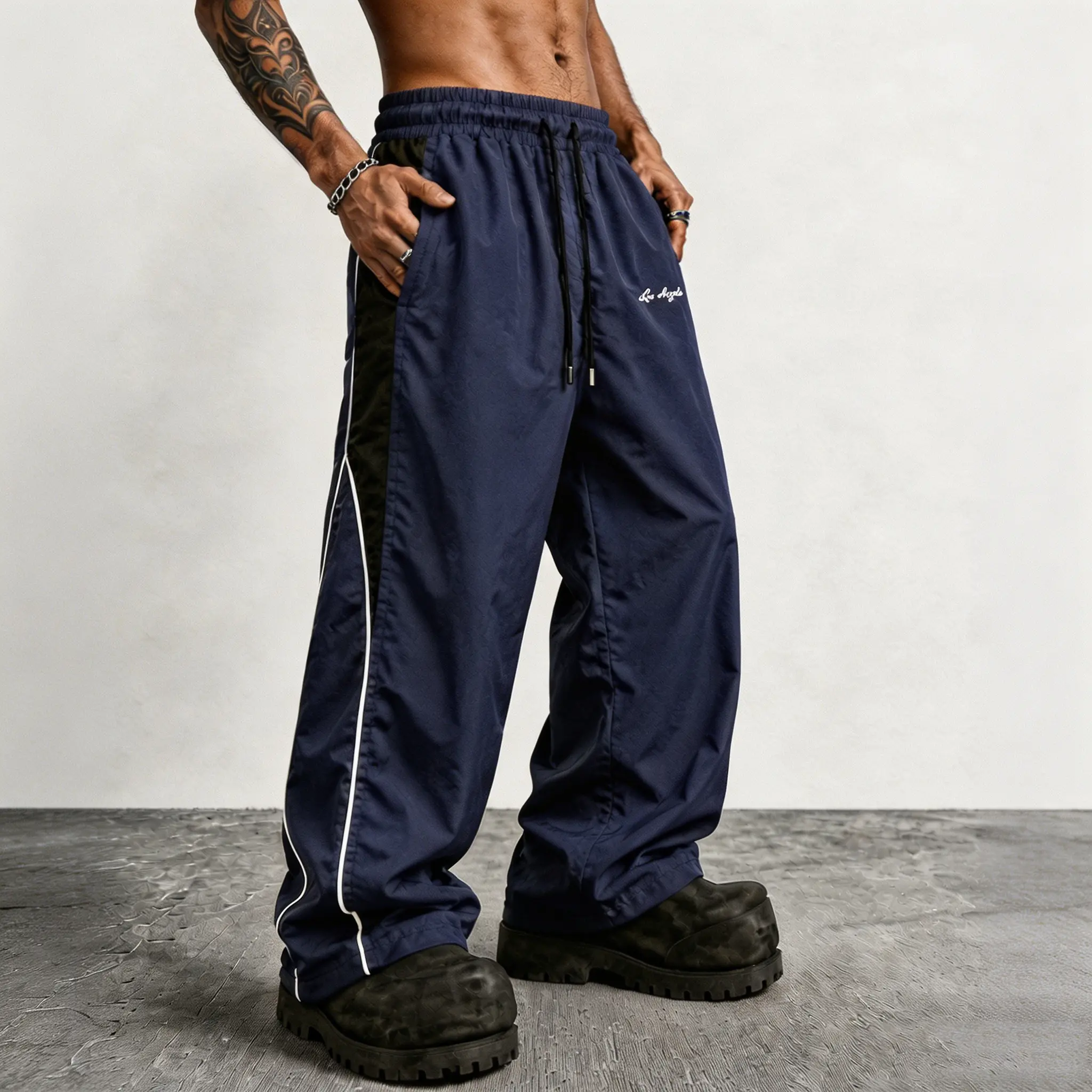 Men's Reflective Strip Wide Leg Casual Pants